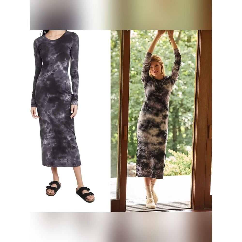 Raquel Allegra Black Tie-Dye Camo Layering Dress Long Sleeve Large
